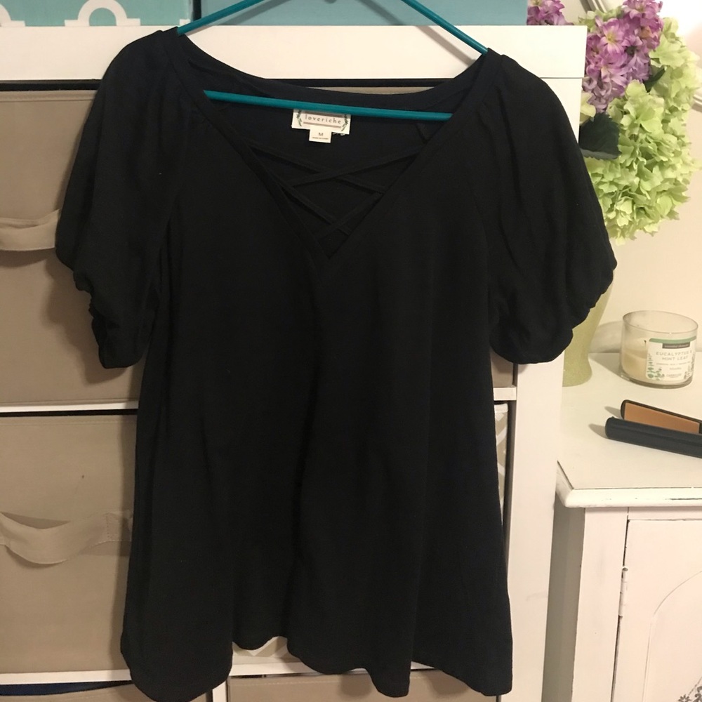 Solid black fluffy top